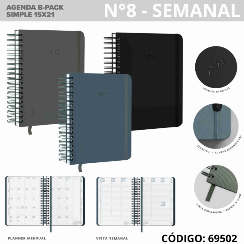 AGENDA 2027 FW N8 SEMANAL ESPIRALADA B-PACK SIMPLE (L69502)