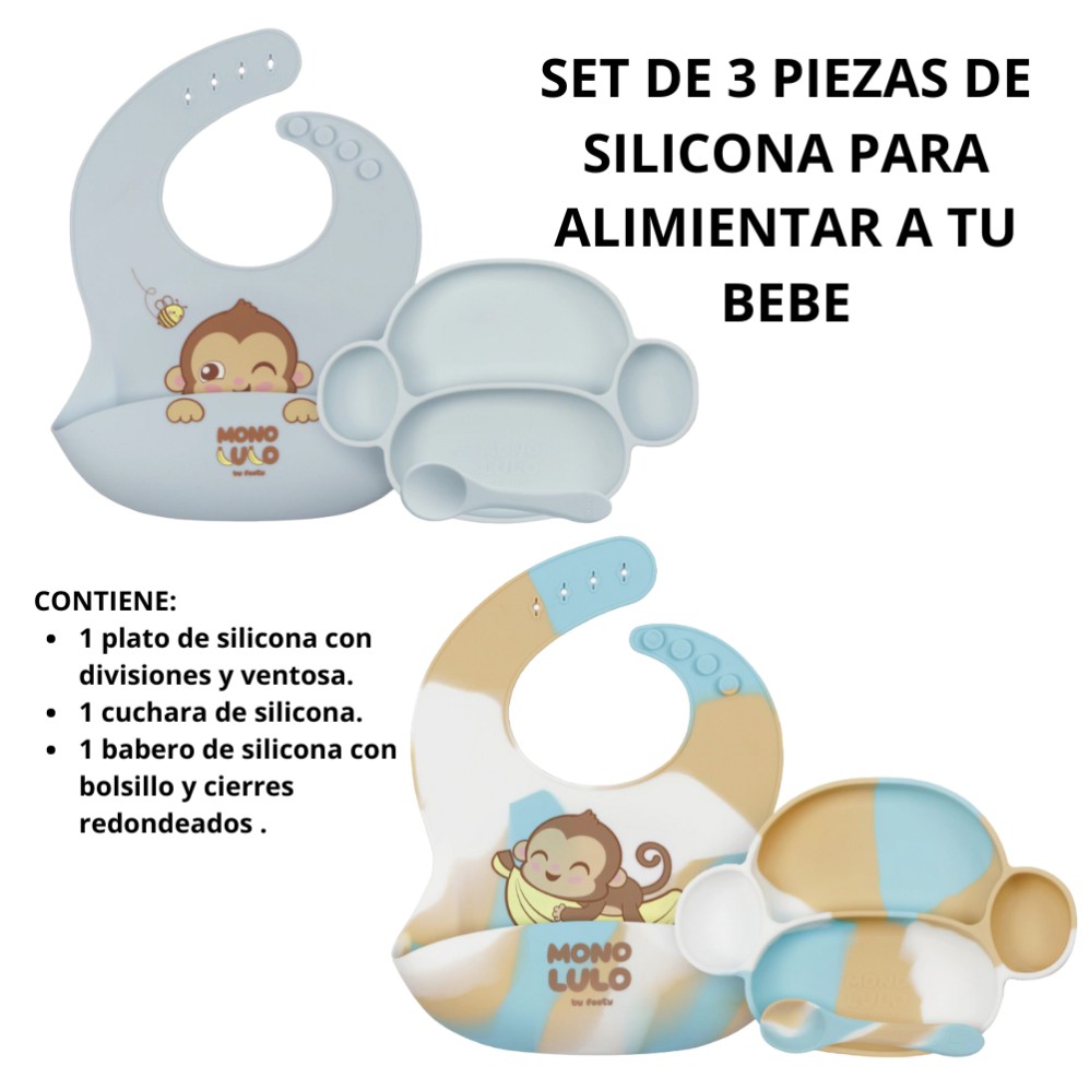 SET DE 3 PIEZAS DE SILICONA PARA ALIMENTAR BEBE (R32527)