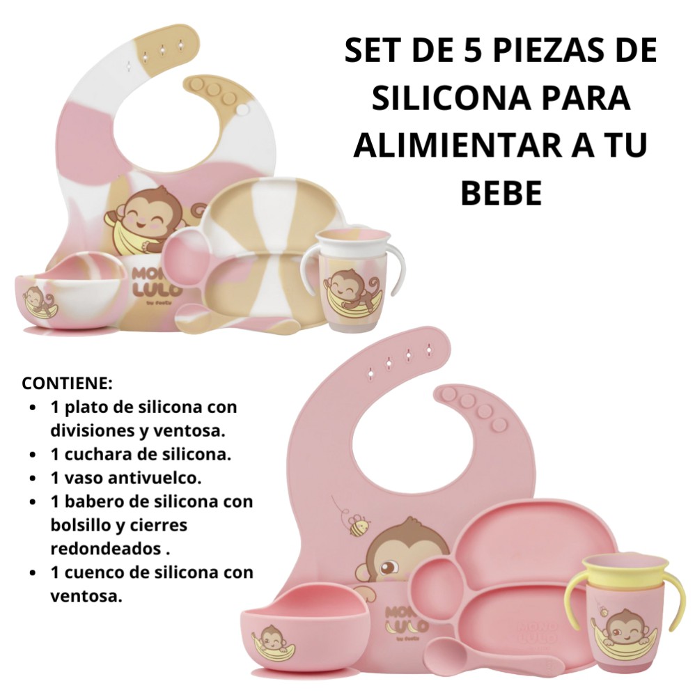SET DE 5 PIEZAS DE SILICONA PARA ALIMENTAR BEBE (R32529)