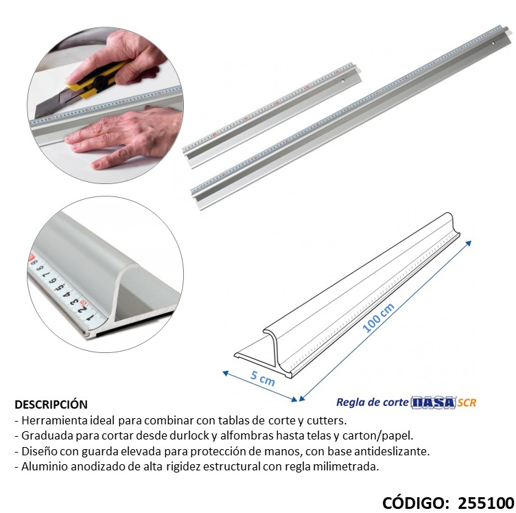 REGLA DE CORTE DASA METALICA 100cm. (L255100)