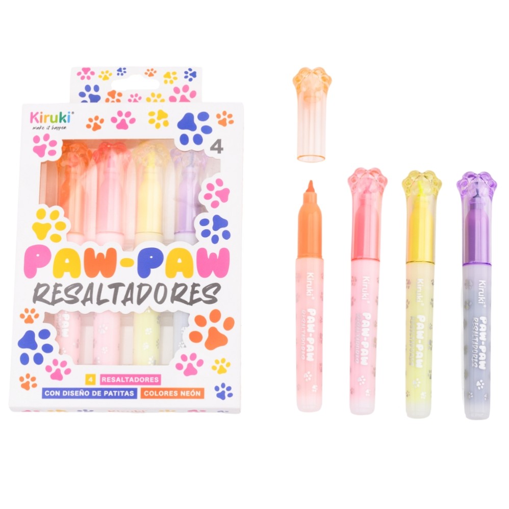 RESALTADOR KIRUKI PAW-PAW X4 COLORES FLUO (L33188)