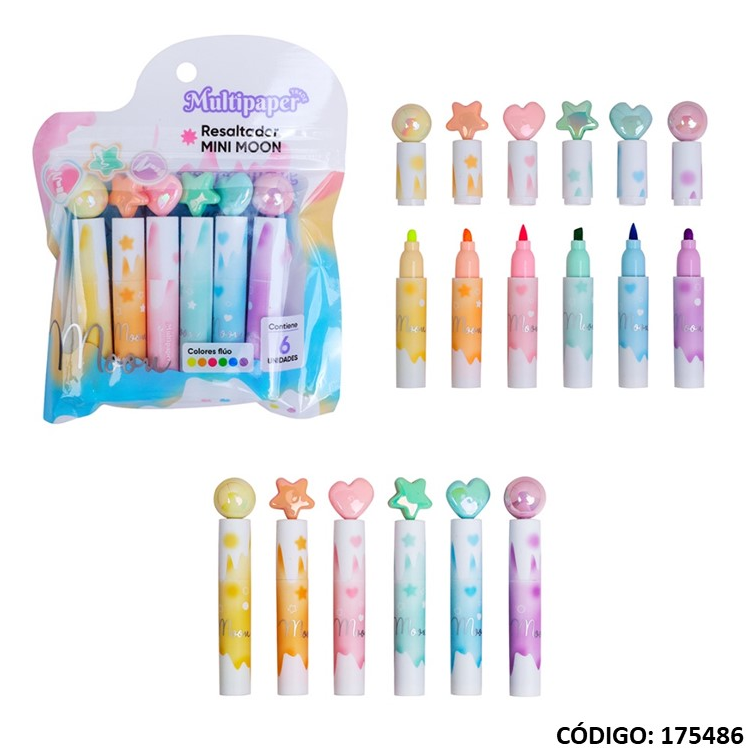 RESALTADOR MP MINI MOON FLUO X6 COLORES (L175486)