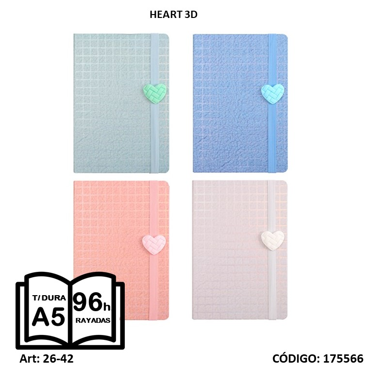 LIBRETA A5 MULTI PAPER TAPA DURA HEART 3D X96hjs. (L175566)