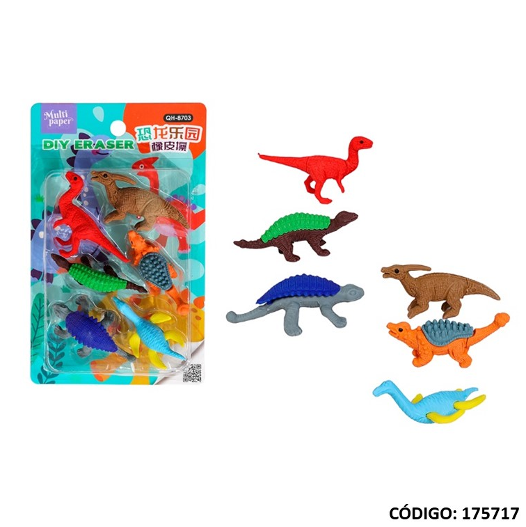 GOMA MULTI PAPER DINO X6 UNIDADES (L175717)
