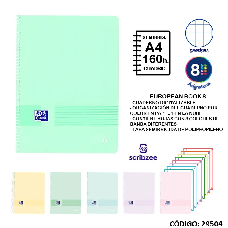 CUADERNO A4 SEMIRRIGIDO OXFORD RAYADO X160hjs. DIGITALIZABLE  (L29504)