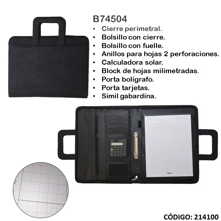 CARPETA A4 BIWO CON CIERRE Y BLOCK (L214100)