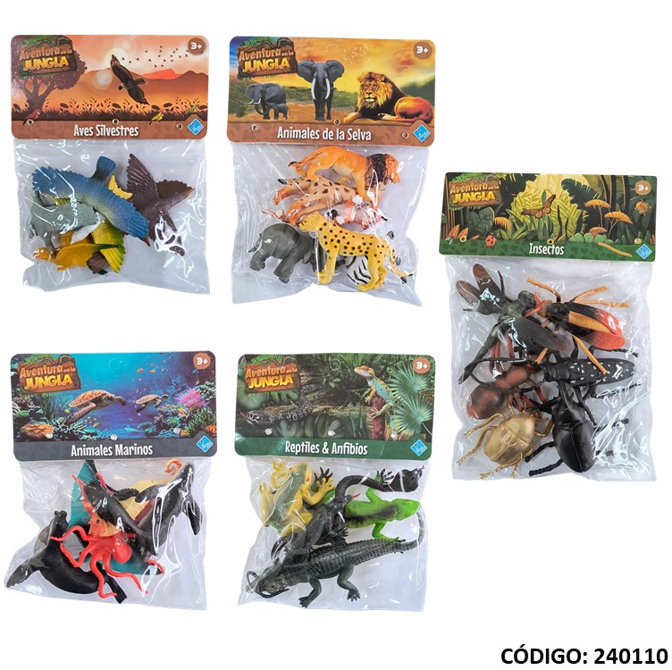 ANIMALES FIBRO AVENTURA EN LA JUNGLA X6 UNIDADES (J240110)