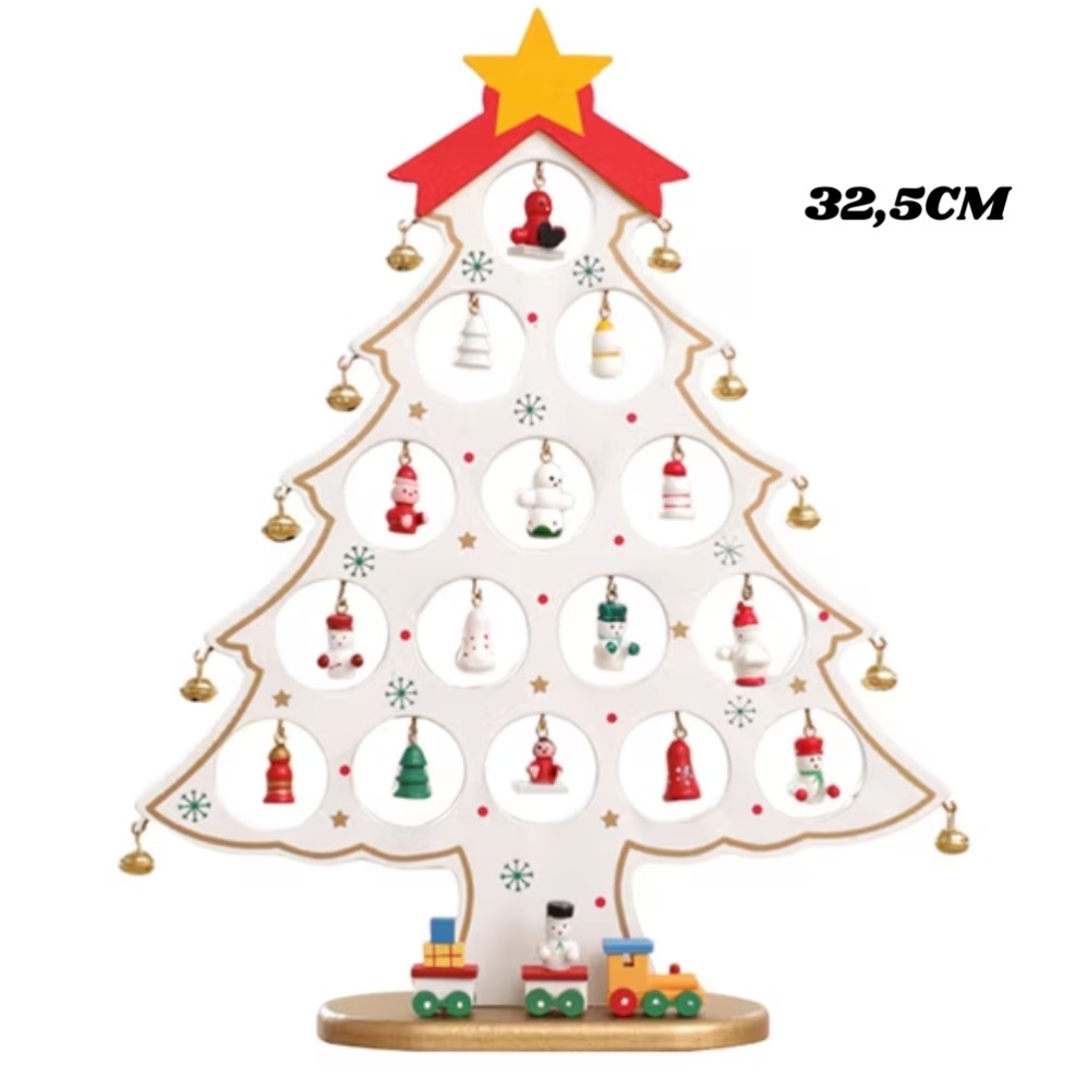 PINO NAVIDAD MADERA 32.5cm. CON ADORNOS (R36144)
