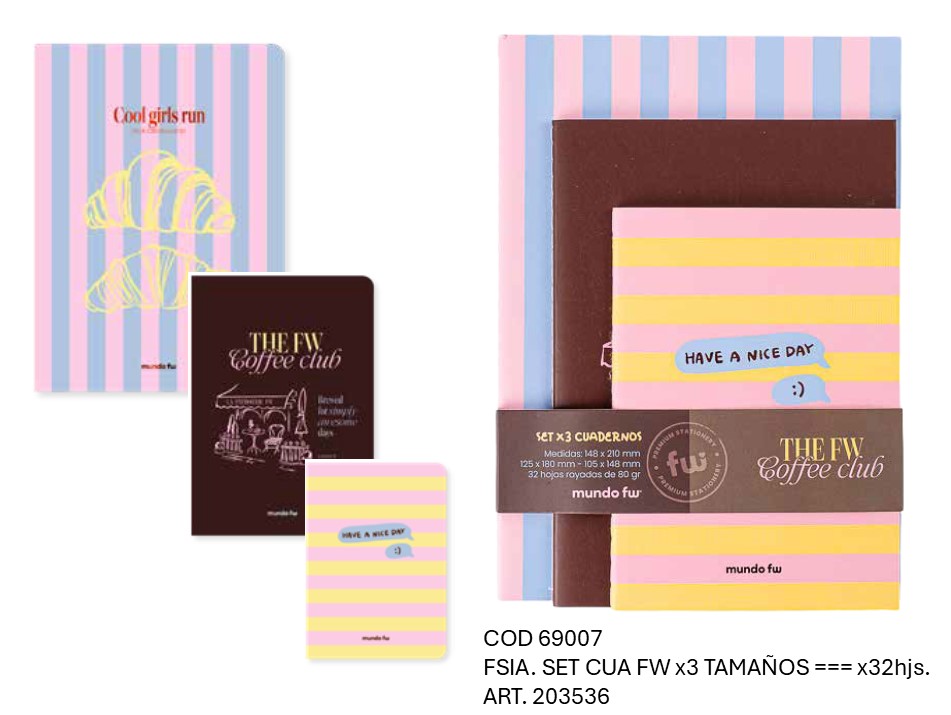 SET DE CUADERNOS X3 TAMAÑOS RAYADOS X32hjs. (L69007)