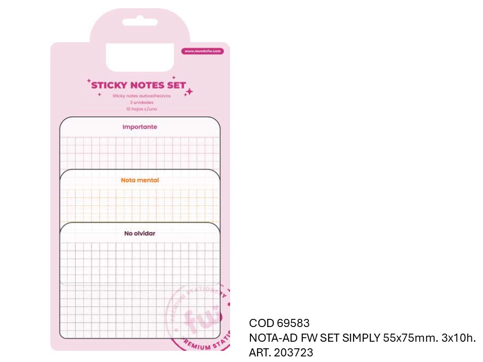 NOTA ADHESIVA FW SET SIMPLY 55X75mm. 3X10hjs. (L69583)