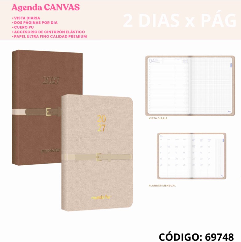 AGENDA 2027 11.5X15.2cm. FW 2 DIAS POR PAGINA CANVAS (L69748)