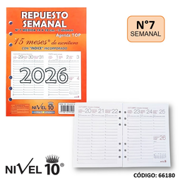 [L66180] AGENDA 2026 REPUESTO NIVEL 10 N7 TOP SEMANAL (L66180)