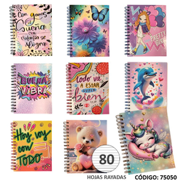 [L75050] CUADERNO 16x21 MAUCI TAPA DURA FANTASIA RAYADO x 80HJS. (L75050)