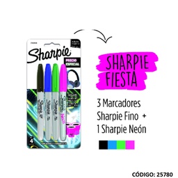 [L257800] MARCADOR SHARPE KIT NEON FINO X4 COLORES (L257800)