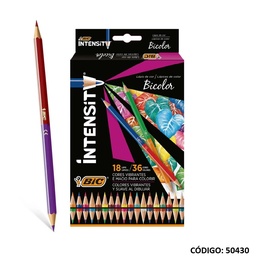 [L504300] LAPIZ COLOR BIC INTENSITY BICOLOR X18 COLORES (L504300)