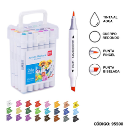 [L95500] MARCADOR DELI 2 PUNTAS AL AGUA X24 COLORES (L95500)