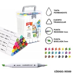[L95500] MARCADOR DELI SKETCH DOBLE  PUNTA PERMANENTE X24 COLORES (L95500)
