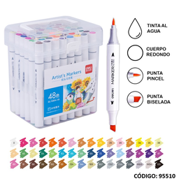 [L95510] MARCADOR DELI 2 PUNTAS AL AGUA X48 COLORES (L95510)