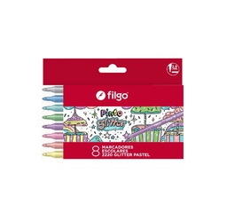 [L34163] MARCADOR FILGO PINTO ESCOLAR GLITTER PASTEL X8 COLORES (L34163)