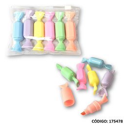 [L175478] RESALTADOR MINI CARAMELOS X6 COLORES (L175478)
