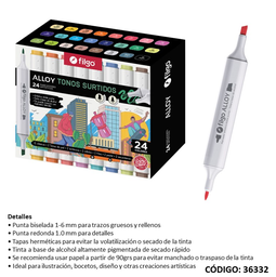 [L36332] MARCADOR FILGO 2 PUNTAS PERMANENTE ALLOY X24 COLORES (L36332)
