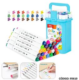 [L95610] MARCADOR DELI 2 PUNTAS COLORUN AL AGUA X24 COLORES (L95610)