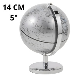 [L32790] GLOBO TERRAQUEO 14cm. 141M GRIS BASE CROMADA (L32790)