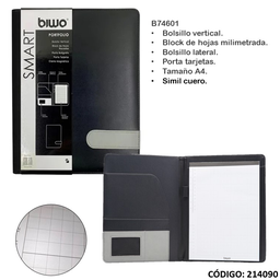 [L214090] CARPETA A4 BIWO SIMIL CUERO CON BLOCK (L214090)