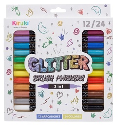 [L35606] MARCADOR KIRUKI DOBLE PUNTA PINCEL GLITTER X12 COLORES (L35606)